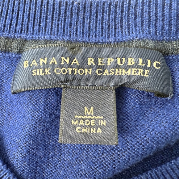 Banana Republic V-Neck Sweater Mens Large Blue Grey Argyle Silk Cashmere Blend - Picture 5 of 11